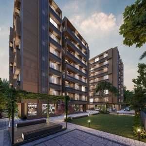Building exterior evening view d render