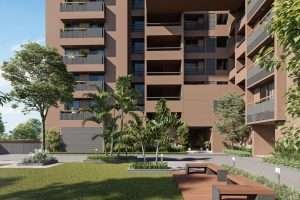 Building garden view exterior d render versasia infosoft Building garden view exterior d render