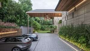 Bungalow exterior parking view d render versasia infosoft Bungalow exterior parking view d render