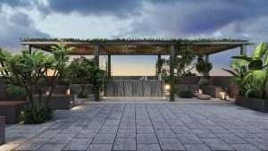 Terrace view exterior evening d render